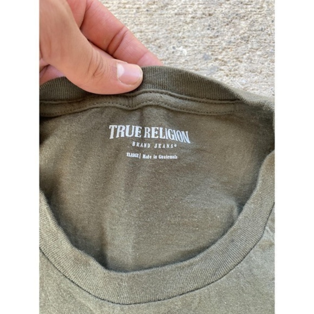 True Religion Shirt Mens XL Olive Green Graphic Tee‎ Crewneck Casual Logo Cotton - Picture 3 of 7